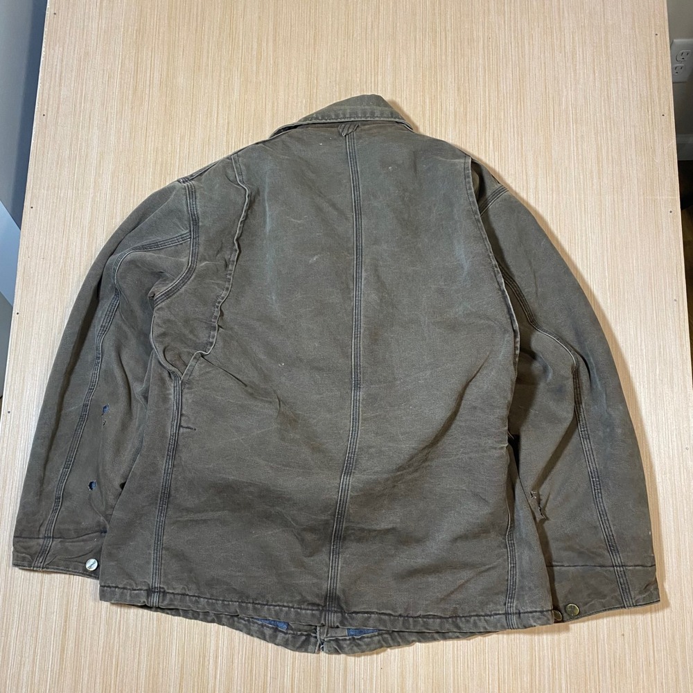 Vintage Carhartt Chore Coat Brown Duck Canvas Blanket Lined Distressed Jacket - Picture 4 of 5